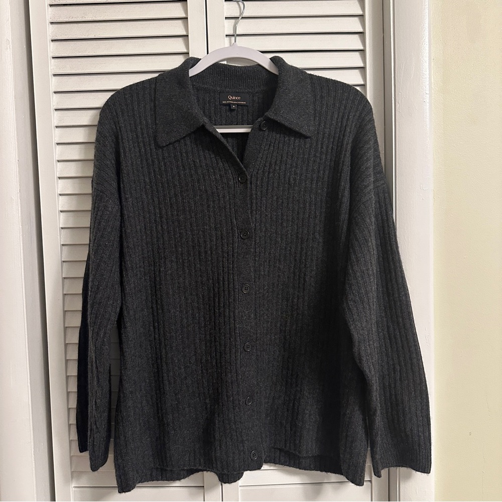 Quince Mongolian Cashmere Wide-Rib Oversized Collared Cardigan - Small - Picture 4 of 8